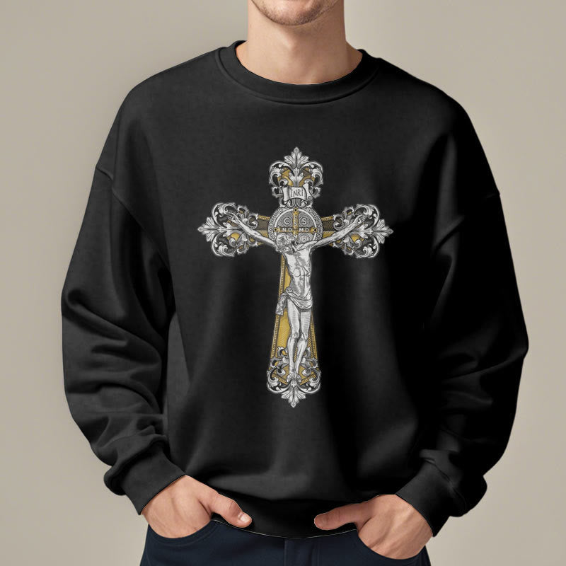 Christianartworkshop Classic Style St. Benedict Cruxifix Faith Fleece Lined Polyester Sweatshirt - image 3