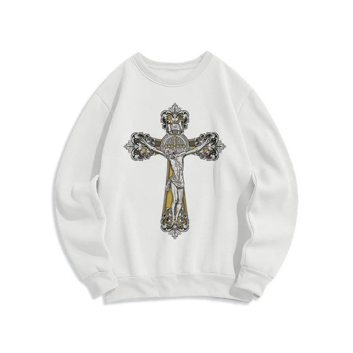 Christianartworkshop Classic Style St. Benedict Cruxifix Faith Fleece Lined Polyester Sweatshirt - White - 2XL - image 6