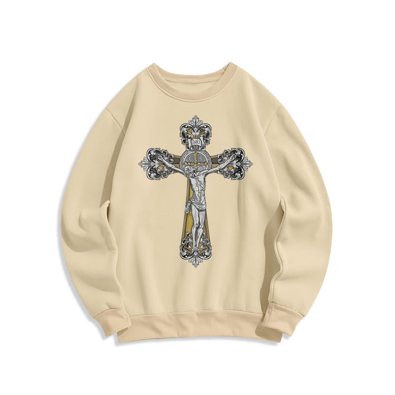 Christianartworkshop Classic Style St. Benedict Cruxifix Faith Fleece Lined Polyester Sweatshirt - Beige - 2XL - image 11