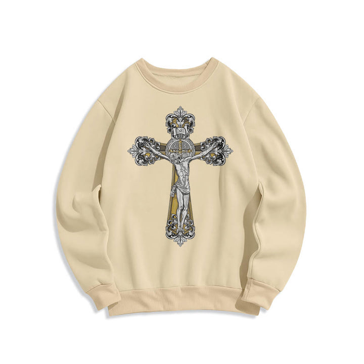 Christianartworkshop Classic Style St. Benedict Cruxifix Faith Fleece Lined Polyester Sweatshirt - Beige - 2XL - image 11