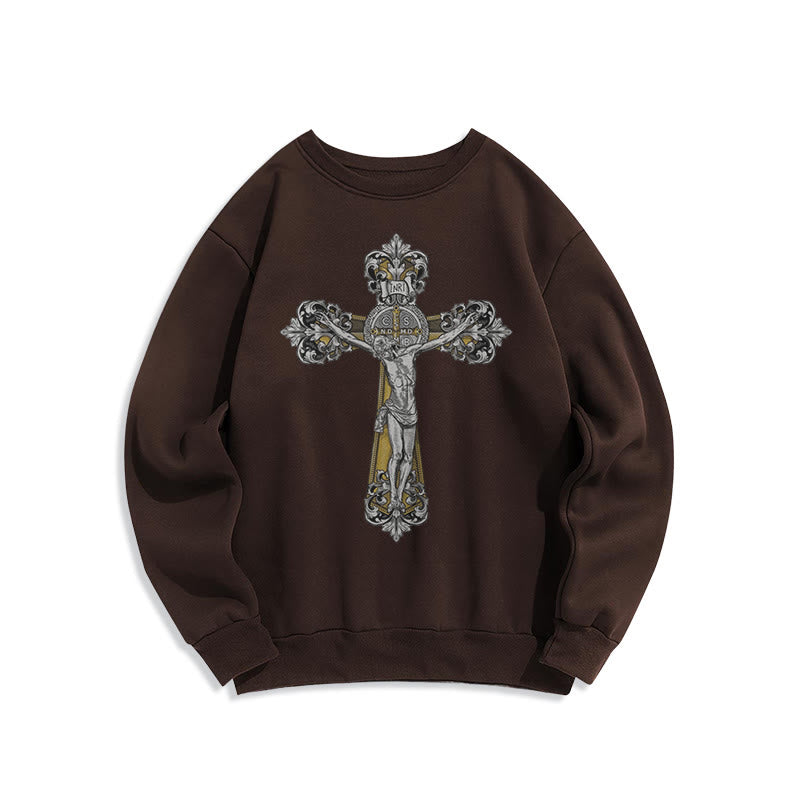 Christianartworkshop Classic Style St. Benedict Cruxifix Faith Fleece Lined Polyester Sweatshirt - Brown - 2XL - image 15