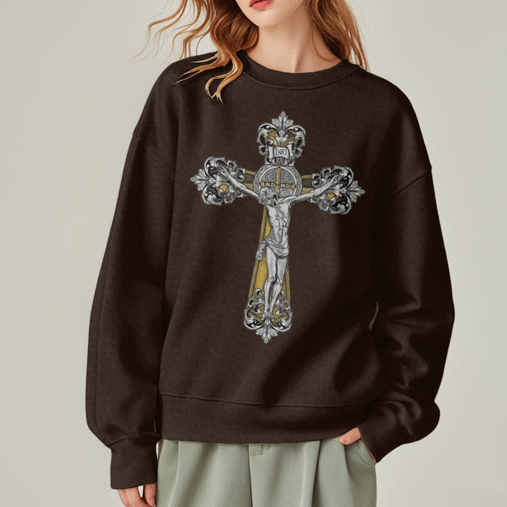 Christianartworkshop Classic Style St. Benedict Cruxifix Faith Fleece Lined Polyester Sweatshirt - image 19