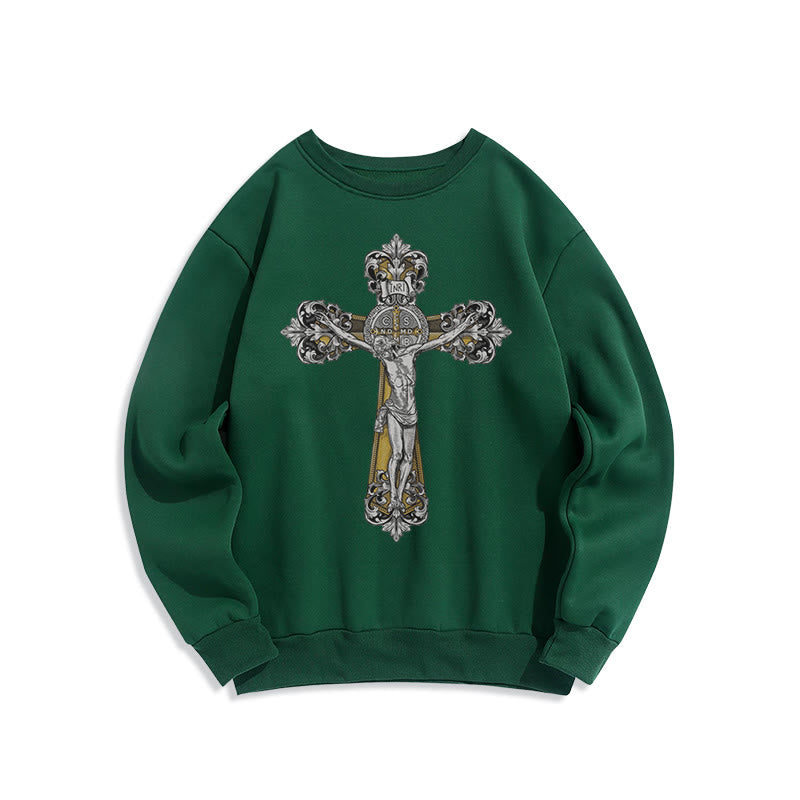 Christianartworkshop Classic Style St. Benedict Cruxifix Faith Fleece Lined Polyester Sweatshirt - Green - 2XL - image 21