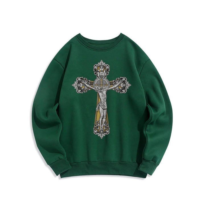 Christianartworkshop Classic Style St. Benedict Cruxifix Faith Fleece Lined Polyester Sweatshirt - Green - 2XL - image 21