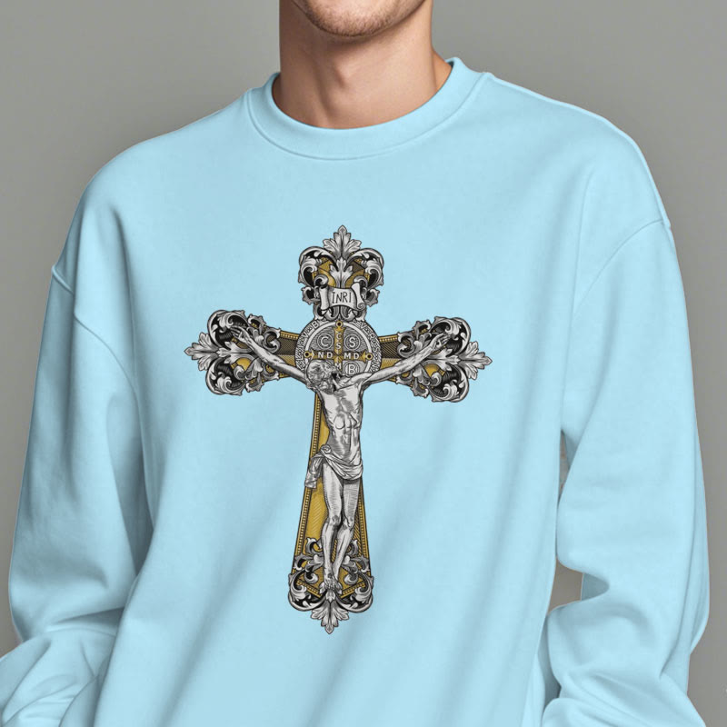 Christianartworkshop Classic Style St. Benedict Cruxifix Faith Fleece Lined Polyester Sweatshirt - image 29