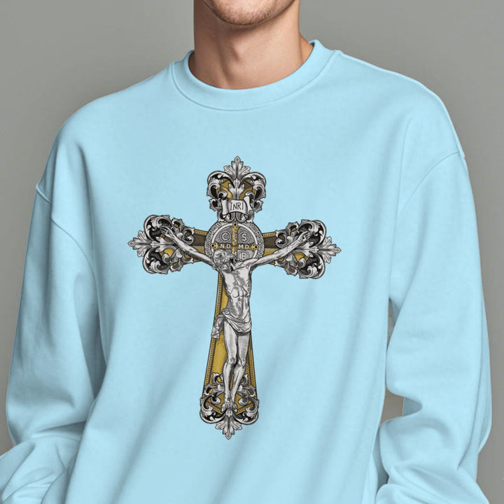 Christianartworkshop Classic Style St. Benedict Cruxifix Faith Fleece Lined Polyester Sweatshirt - image 29