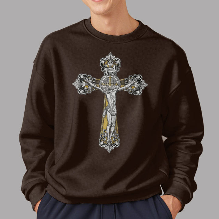 Christianartworkshop Classic Style St. Benedict Cruxifix Faith Fleece Lined Polyester Sweatshirt - image 18