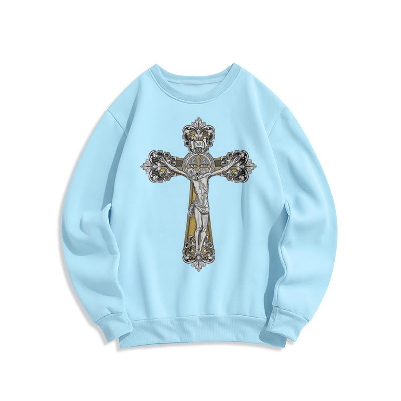 Christianartworkshop Classic Style St. Benedict Cruxifix Faith Fleece Lined Polyester Sweatshirt - Blue - 2XL - image 26
