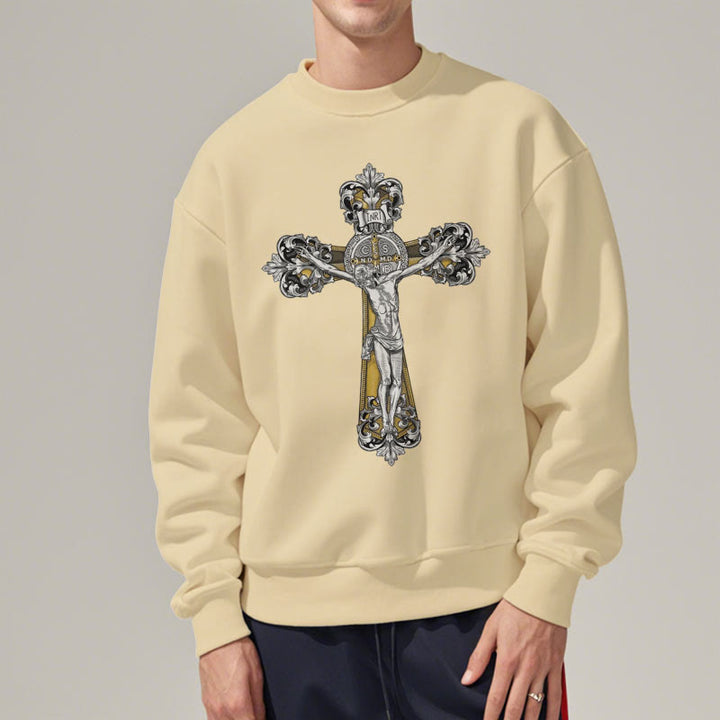 Christianartworkshop Classic Style St. Benedict Cruxifix Faith Fleece Lined Polyester Sweatshirt - image 13
