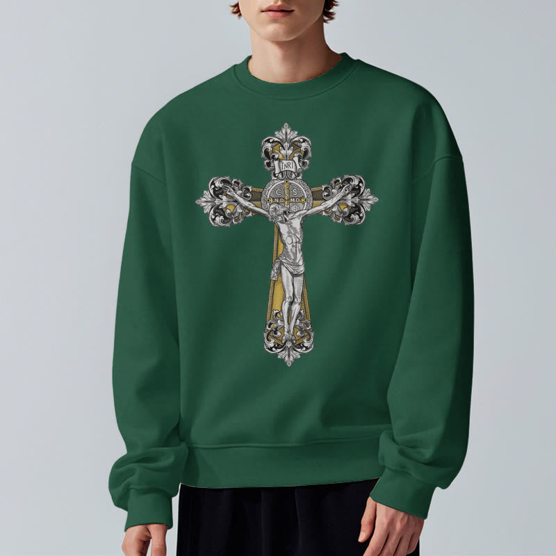 Christianartworkshop Classic Style St. Benedict Cruxifix Faith Fleece Lined Polyester Sweatshirt - image 23