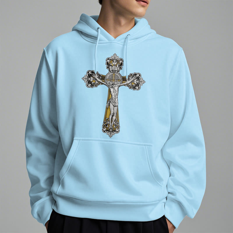 Christianartworkshop Classic Style St. Benedict Cruxifix Faith Fleece Lined Polyester Hoodie - image 27