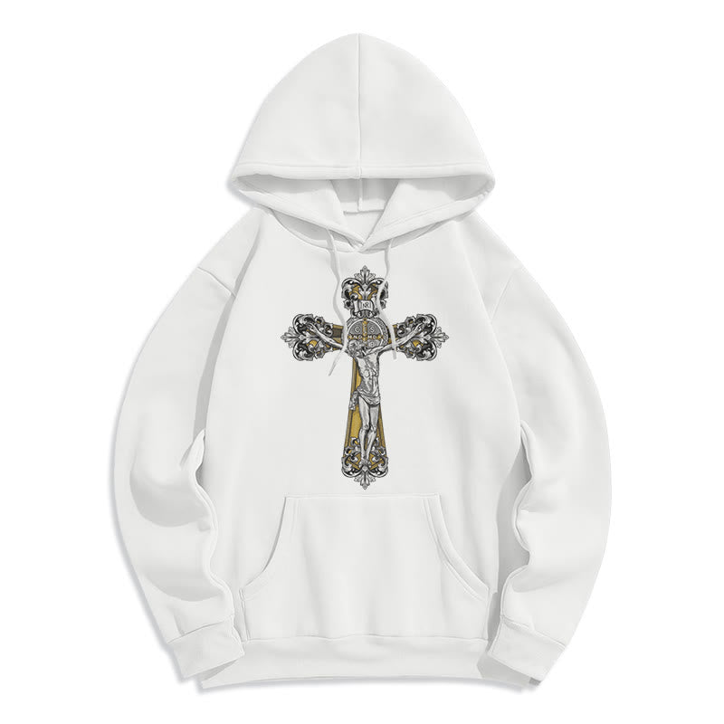 Christianartworkshop Classic Style St. Benedict Cruxifix Faith Fleece Lined Polyester Hoodie - White - 2XL - image 6
