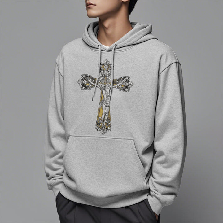 Christianartworkshop Classic Style St. Benedict Cruxifix Faith Fleece Lined Polyester Hoodie - image 33