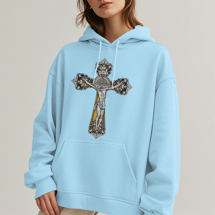Christianartworkshop Classic Style St. Benedict Cruxifix Faith Fleece Lined Polyester Hoodie - image 29
