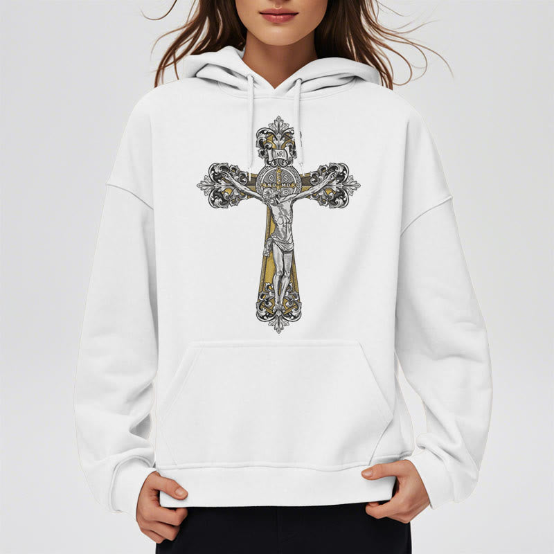 Christianartworkshop Classic Style St. Benedict Cruxifix Faith Fleece Lined Polyester Hoodie - image 7