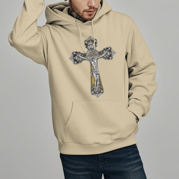 Christianartworkshop Classic Style St. Benedict Cruxifix Faith Fleece Lined Polyester Hoodie - image 12