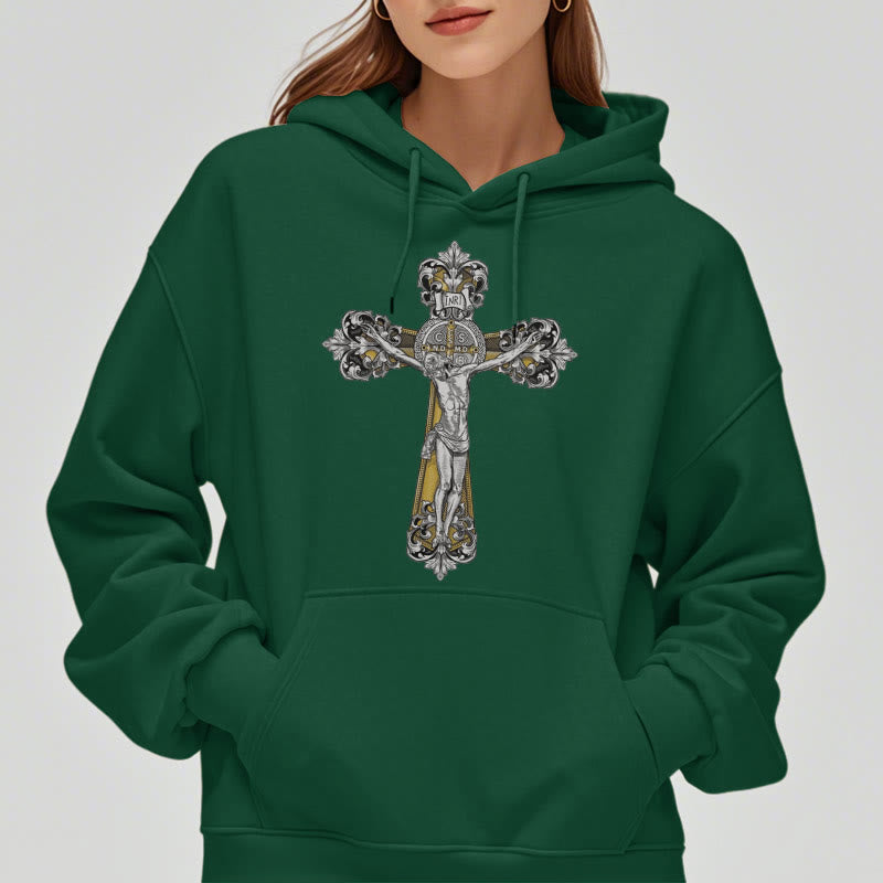 Christianartworkshop Classic Style St. Benedict Cruxifix Faith Fleece Lined Polyester Hoodie - image 23