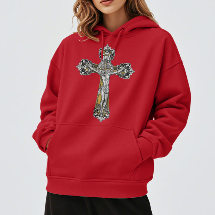 Christianartworkshop Classic Style St. Benedict Cruxifix Faith Fleece Lined Polyester Hoodie - image 38
