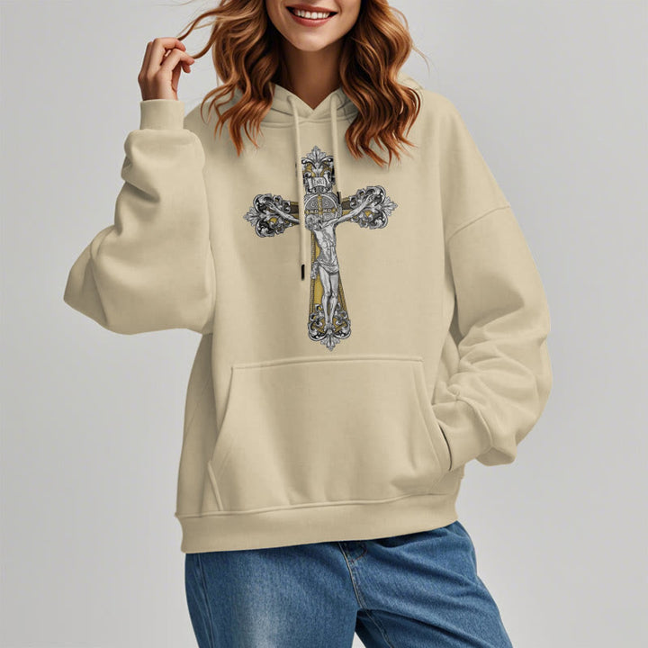 Christianartworkshop Classic Style St. Benedict Cruxifix Faith Fleece Lined Polyester Hoodie - image 14