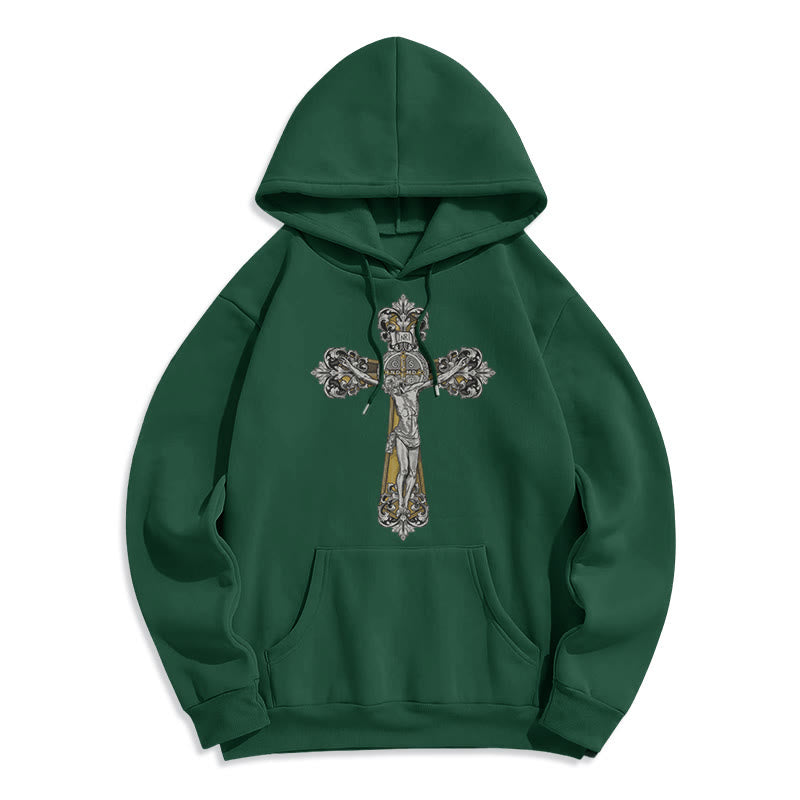 Christianartworkshop Classic Style St. Benedict Cruxifix Faith Fleece Lined Polyester Hoodie - Green - 2XL - image 21