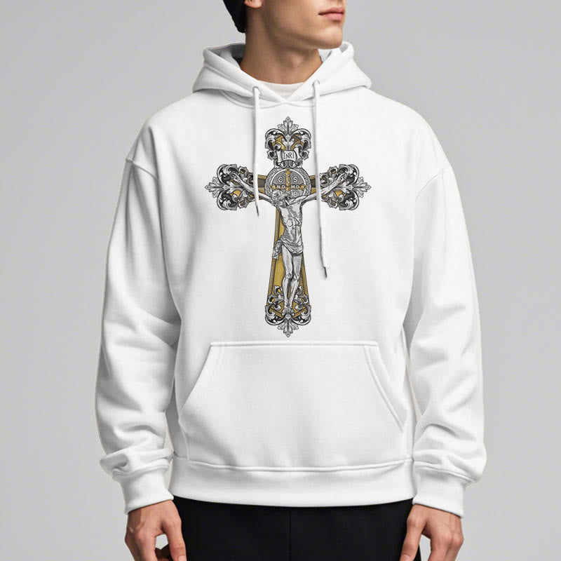 Christianartworkshop Classic Style St. Benedict Cruxifix Faith Fleece Lined Polyester Hoodie - image 9