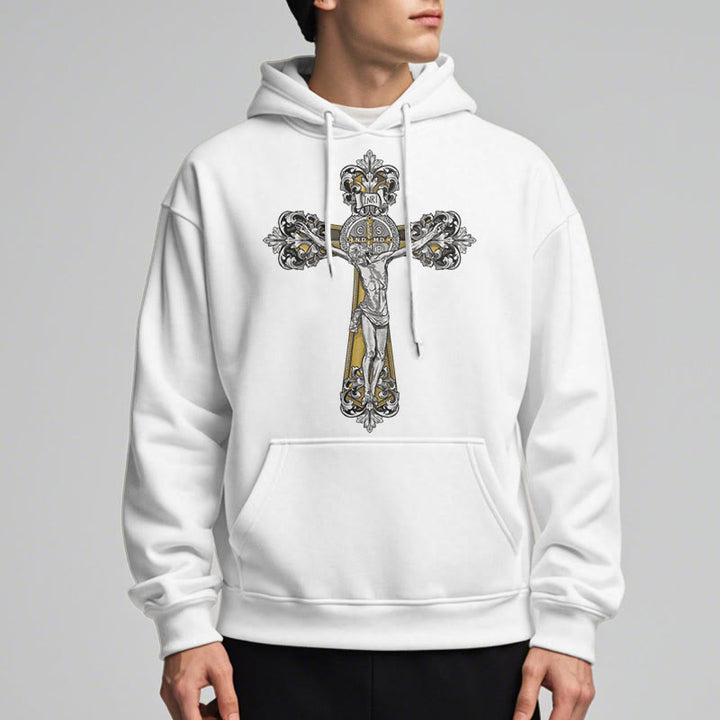 Christianartworkshop Classic Style St. Benedict Cruxifix Faith Fleece Lined Polyester Hoodie - image 9