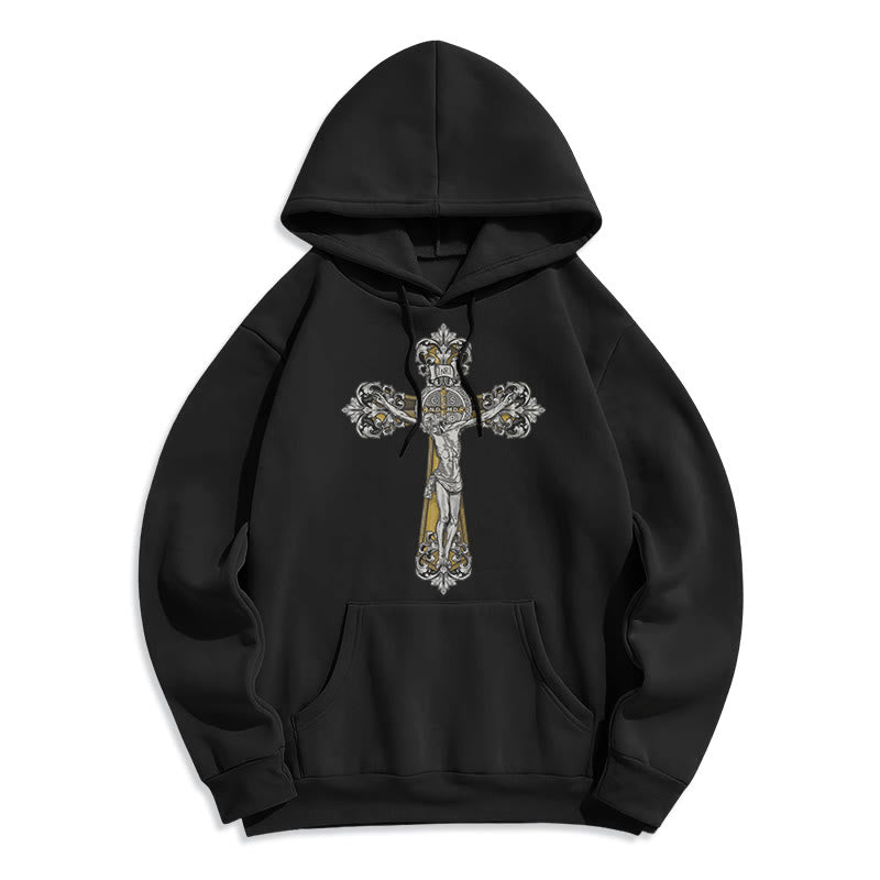 Christianartworkshop Classic Style St. Benedict Cruxifix Faith Fleece Lined Polyester Hoodie - Black - 2XL - image 1