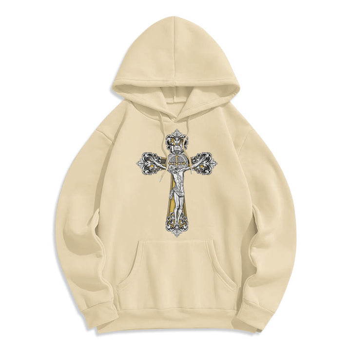 Christianartworkshop Classic Style St. Benedict Cruxifix Faith Fleece Lined Polyester Hoodie - Beige - 2XL - image 11