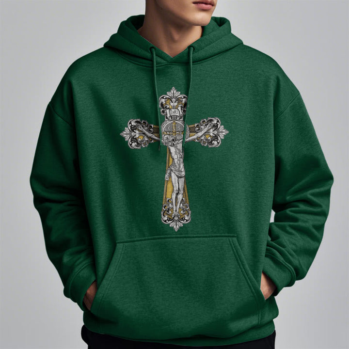 Christianartworkshop Classic Style St. Benedict Cruxifix Faith Fleece Lined Polyester Hoodie - image 23