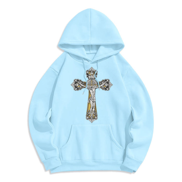 Christianartworkshop Classic Style St. Benedict Cruxifix Faith Fleece Lined Polyester Hoodie - Blue - 2XL - image 26