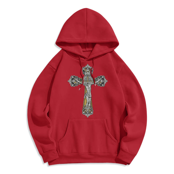 Christianartworkshop Classic Style St. Benedict Cruxifix Faith Fleece Lined Polyester Hoodie - Red - 2XL - image 36