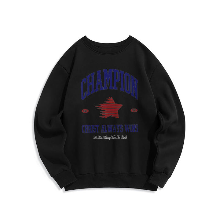 Christianartworkshop Modern Style Champion Christ Always Wins Fleece Lined Polyester Sweatshirt - Black - 2XL - image 6