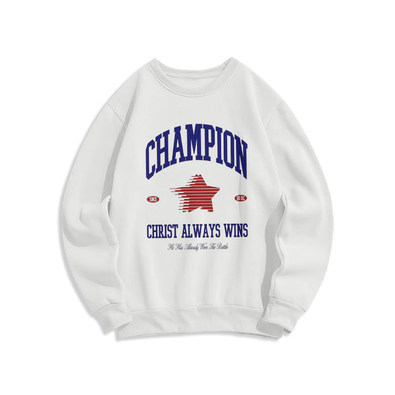 Christianartworkshop Modern Style Champion Christ Always Wins Fleece Lined Polyester Sweatshirt - White - 2XL - image 11
