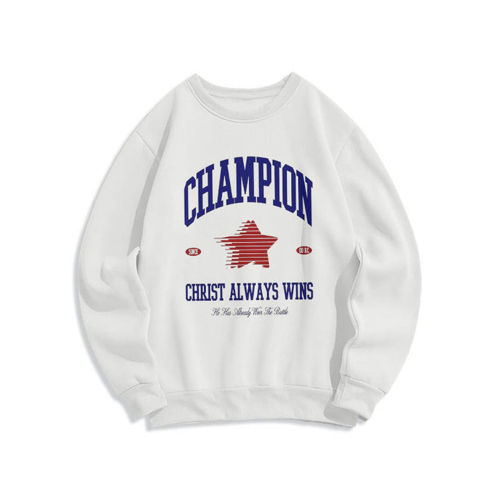 Christianartworkshop Modern Style Champion Christ Always Wins Fleece Lined Polyester Sweatshirt - White - 2XL - image 11