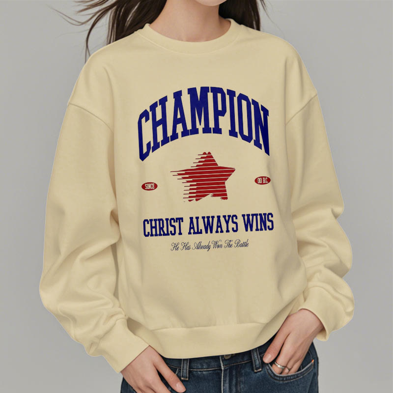 Christianartworkshop Modern Style Champion Christ Always Wins Fleece Lined Polyester Sweatshirt - image 1