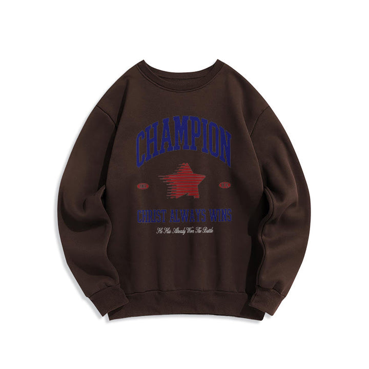 Christianartworkshop Modern Style Champion Christ Always Wins Fleece Lined Polyester Sweatshirt - Brown - 2XL - image 16