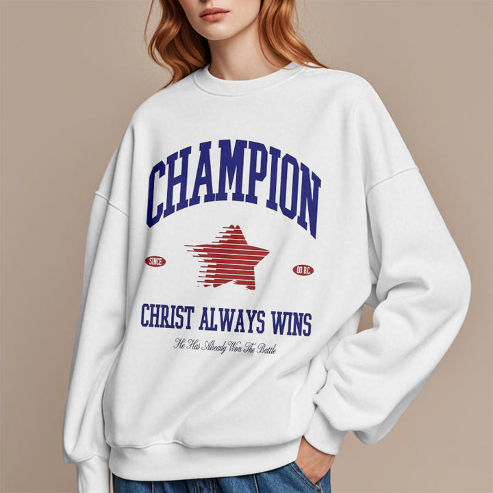 Christianartworkshop Modern Style Champion Christ Always Wins Fleece Lined Polyester Sweatshirt - image 13