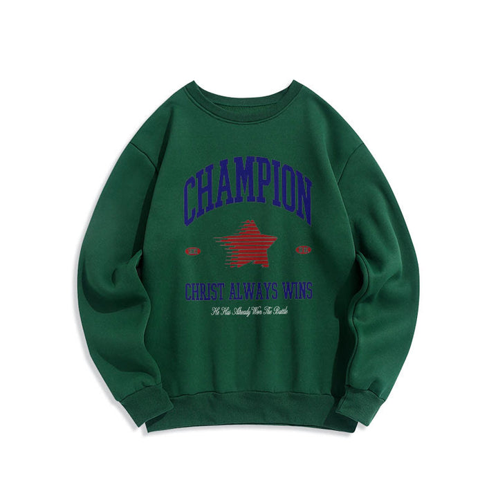 Christianartworkshop Modern Style Champion Christ Always Wins Fleece Lined Polyester Sweatshirt - Green - 2XL - image 21
