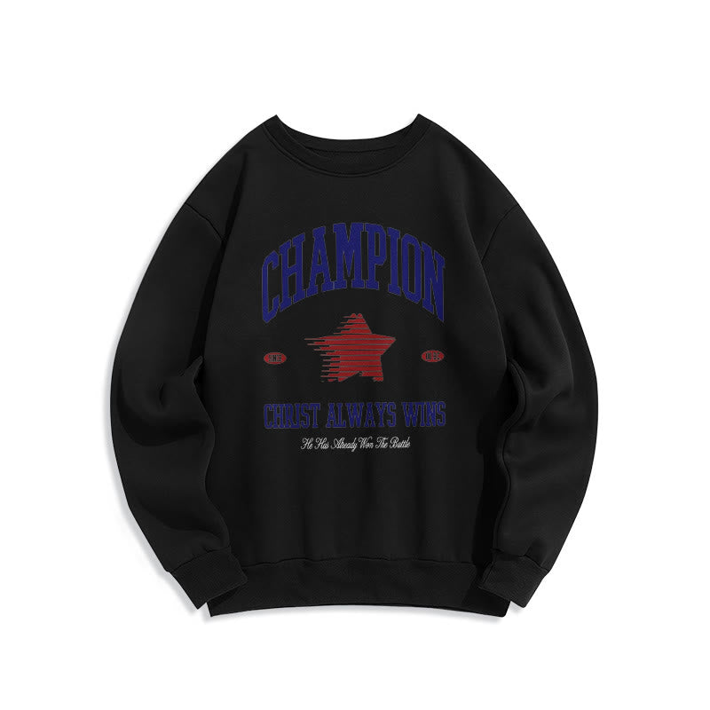 Christianartworkshop Modern Style Champion Christ Always Wins Fleece Lined Polyester Sweatshirt - Black - 2XL - image 5