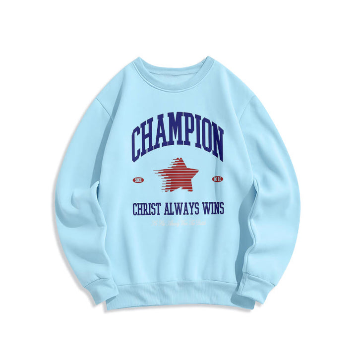 Christianartworkshop Modern Style Champion Christ Always Wins Fleece Lined Polyester Sweatshirt - Blue - 2XL - image 26