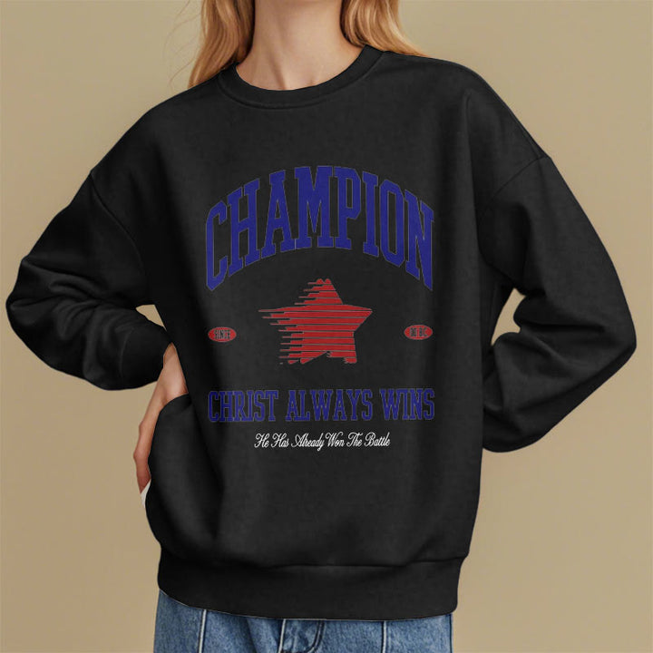 Christianartworkshop Modern Style Champion Christ Always Wins Fleece Lined Polyester Sweatshirt - image 9