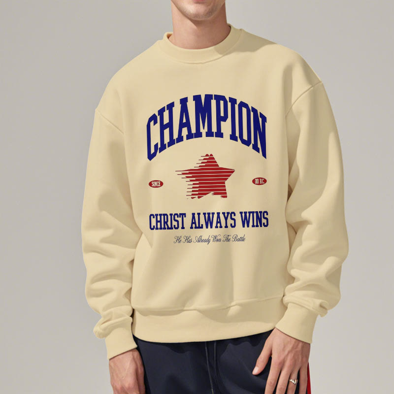 Christianartworkshop Modern Style Champion Christ Always Wins Fleece Lined Polyester Sweatshirt - image 3