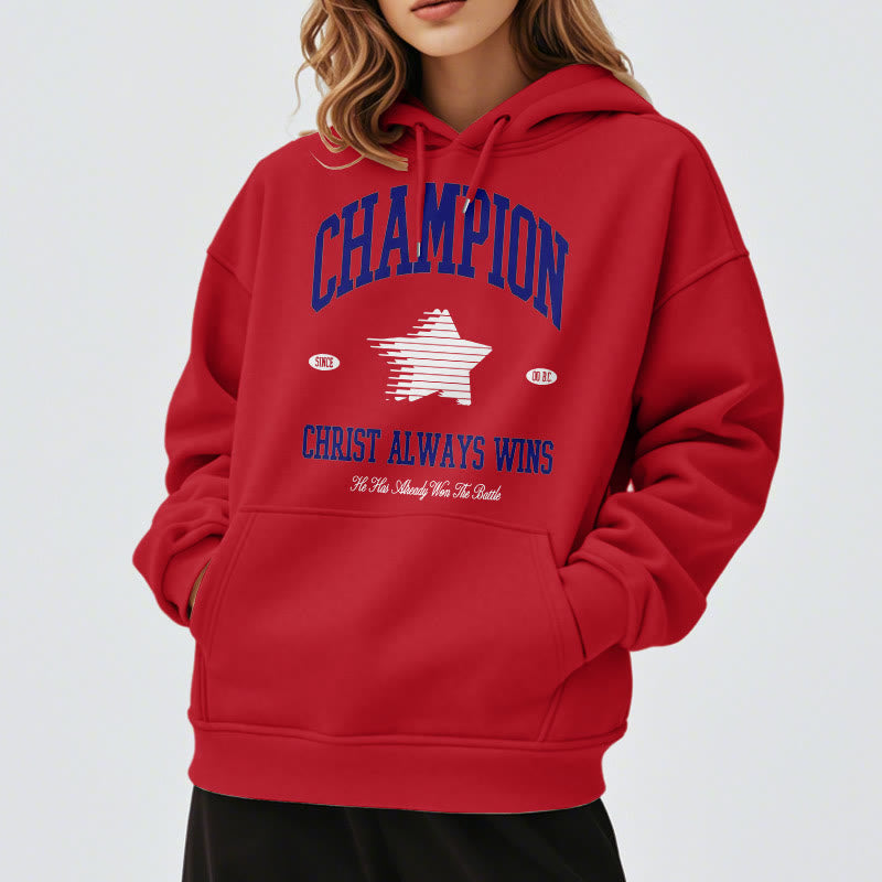 Christianartworkshop Modern Style Champion Christ Always Wins Fleece Lined Polyester Hoodie - image 2