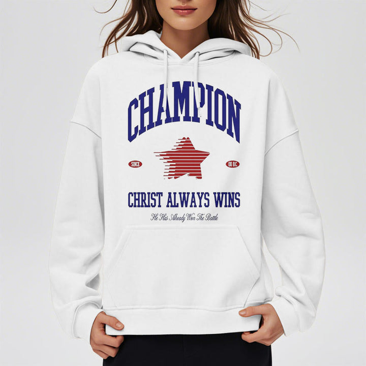 Christianartworkshop Modern Style Champion Christ Always Wins Fleece Lined Polyester Hoodie - image 14