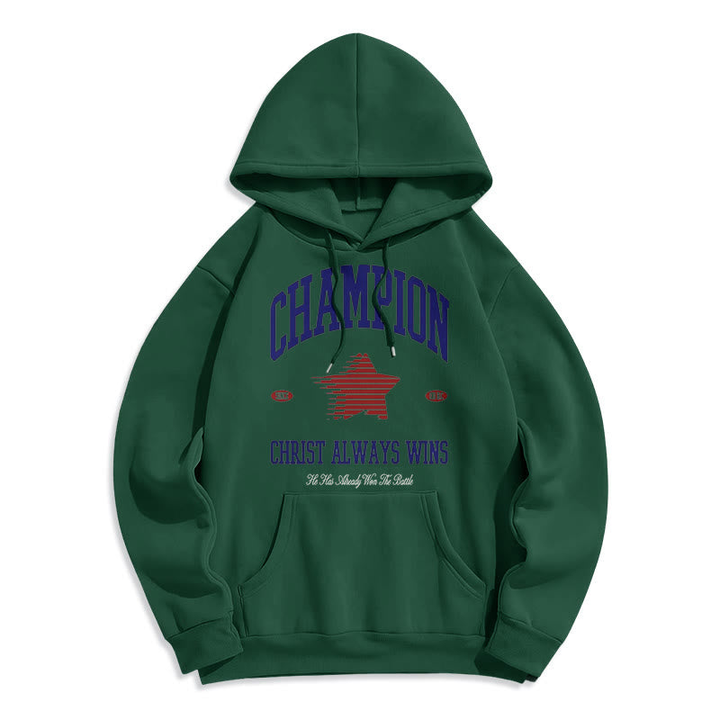 Christianartworkshop Modern Style Champion Christ Always Wins Fleece Lined Polyester Hoodie - Green - 2XL - image 26