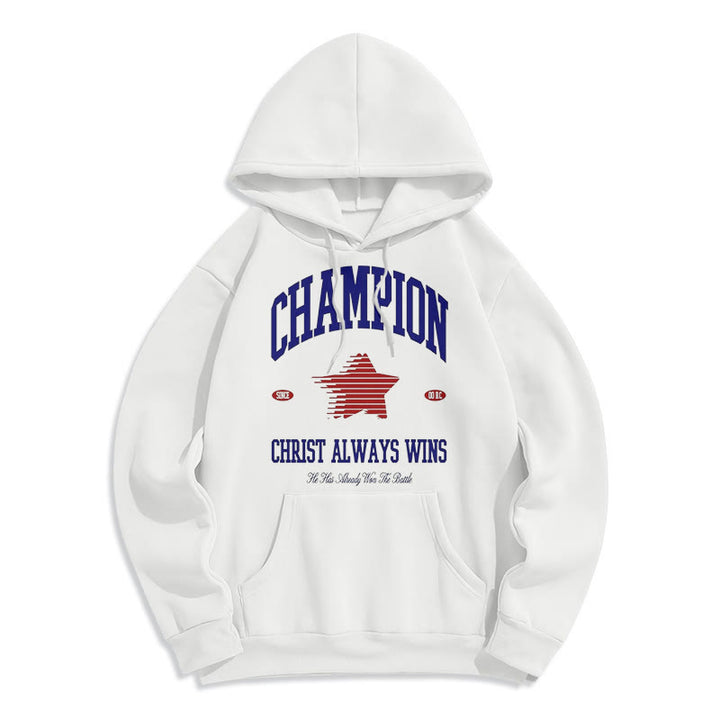 Christianartworkshop Modern Style Champion Christ Always Wins Fleece Lined Polyester Hoodie - White - 2XL - image 11
