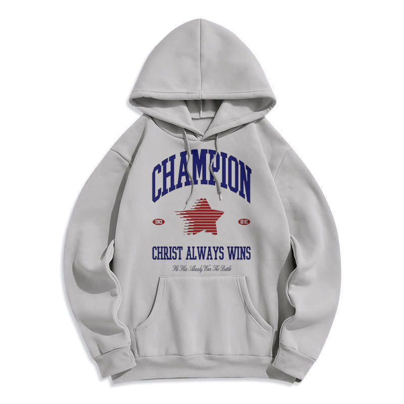 Christianartworkshop Modern Style Champion Christ Always Wins Fleece Lined Polyester Hoodie - Grey - 2XL - image 36