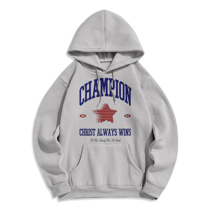 Christianartworkshop Modern Style Champion Christ Always Wins Fleece Lined Polyester Hoodie - Grey - 2XL - image 36