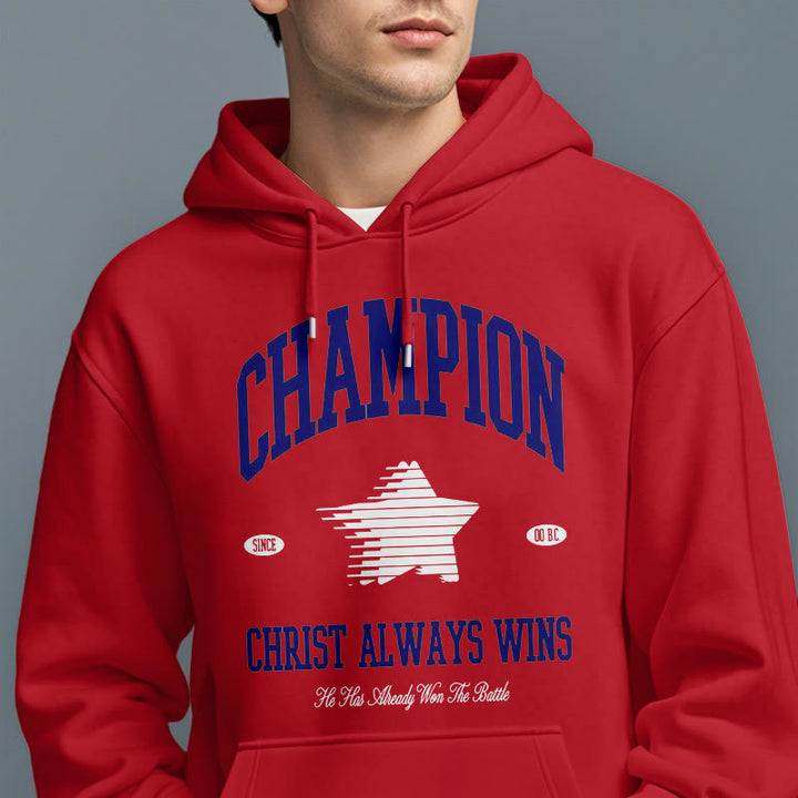 Christianartworkshop Modern Style Champion Christ Always Wins Fleece Lined Polyester Hoodie - image 3