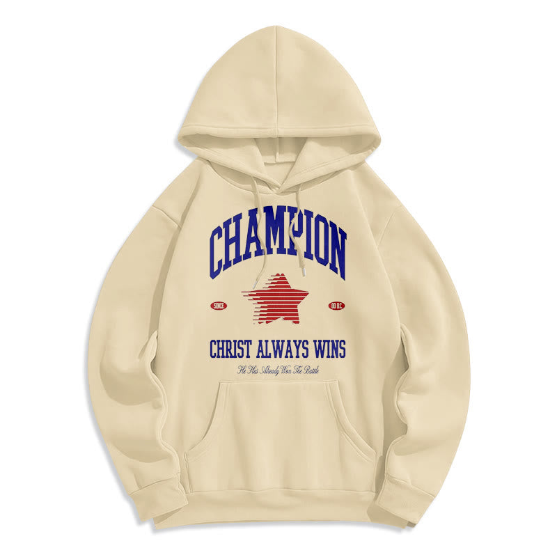 Christianartworkshop Modern Style Champion Christ Always Wins Fleece Lined Polyester Hoodie - Beige - 2XL - image 16